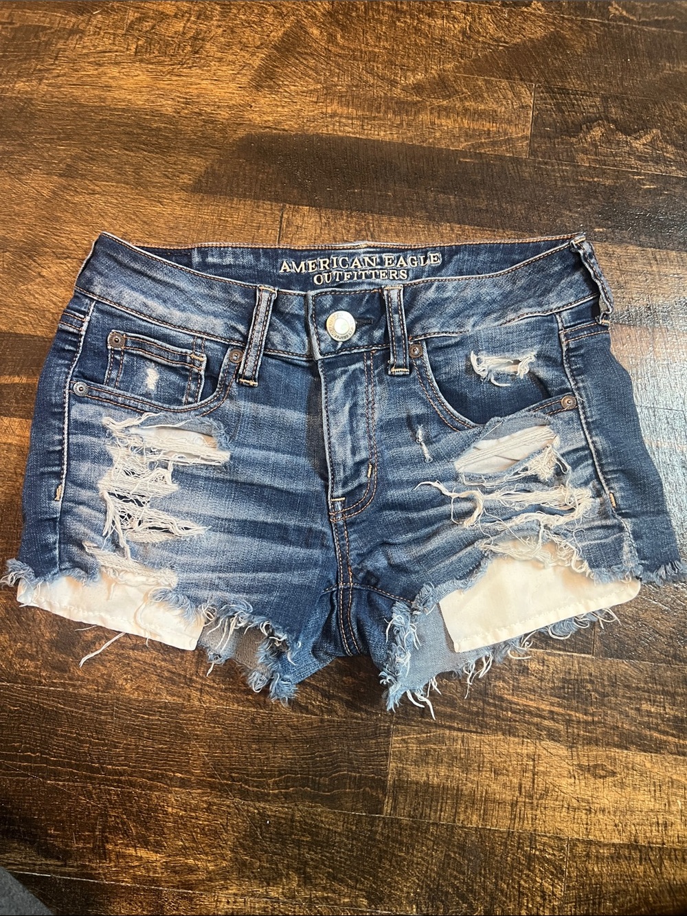 American Eagle Outfitters Medium Blue Distressed Denim Cutoff Shorts